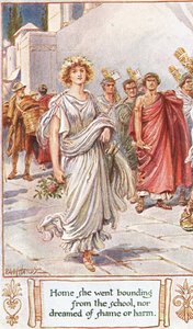 Dom poszła, wiążąc się z szkoły, ani nie marzył o wstydzie lub szkody, ilustracja z "Lays of Ancient Rome", przez Thomasa Babington Macaulay autorstwa Paul Hardy