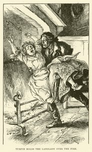 Turpin trzyma gospodynię nad ogniem (grawerunek) autorstwa Paul Hardy