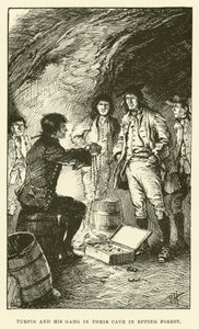 Turpin i jego banda w jaskini w Epping Forest (grawerowanie) autorstwa Paul Hardy