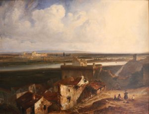 Widok ogólny Awinionu i Villeneuve-les-Avignon, z wnętrza Fort Saint-Andre