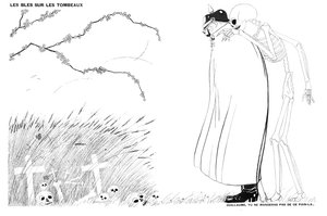 Śmierć mówiąca Kaiserowi Wilhelmowi, że nigdy nie będzie jadł chleba z pszenicy wyhodowanej na zwłokach i grobach francuskich żołnierzy, 13 kwietnia 1916
