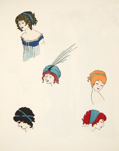 Wzory na nakrycia głowy, z pubu Les Robes de Paul Poiret. 1908 (odbitka szablonowa) autorstwa Paul Iribe