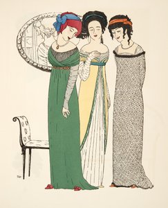 Trzy suknie wieczorowe z pubu Les Robes de Paul Poiret. 1908 (odbitka szablonowa)