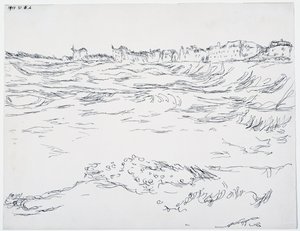 Zatoka Monachium, ziemianki wojskowe, na tle pierwszych domów w Milbertshofen autorstwa Paul Klee