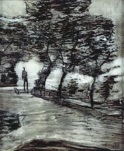 Parkowa ścieżka z wysokim mężczyzną i psem autorstwa Paul Klee