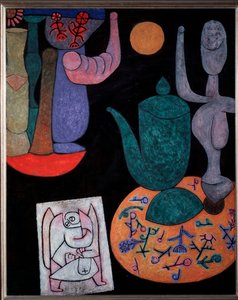 Martwa natura na czarnym tle - malarstwo autorstwa Paul Klee
