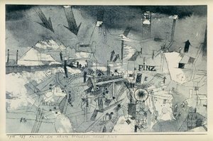 Widok na poważnie zagrożone miasto Pintz autorstwa Paul Klee
