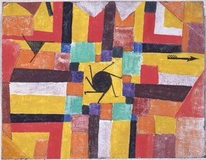 Z obracającym się czarnym słońcem i strzałą, 1919. autorstwa Paul Klee
