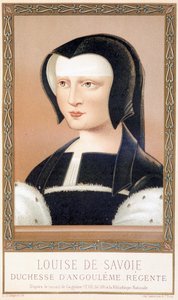 Portret Louise de Savoie (1476-1531), księżnej Angouleme i regenty Francji. Chromolitografia z „Ludwika XII i Anny de Bretagne” Paula Lacroix, wyd. Georges Hurtrel