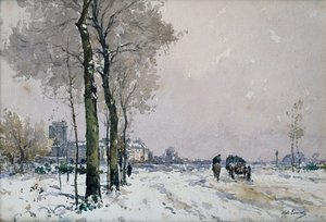 Okolice miasta, zima (olej na płótnie) autorstwa Paul Lecomte