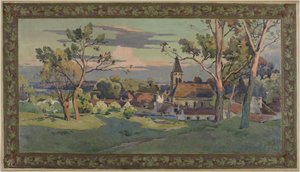 Szkic ratusza w Thiais: wieś z kościołem, ok. 1902 r. (olej na płótnie) autorstwa Paul Léon Felix (attr. to) Schmitt