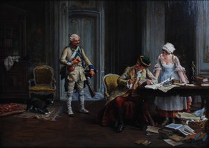 Le Billet de Logement. Olej na płycie, sygnowany i datowany P Jazet 1879 autorstwa Paul Léon Jazet