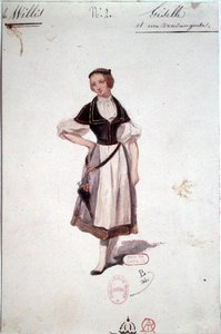 Projekt kostiumu dla „Giselle” do baletu o tej samej nazwie autorstwa Adolphe Adama (1803-56) 1841 (akwarela na papierze)