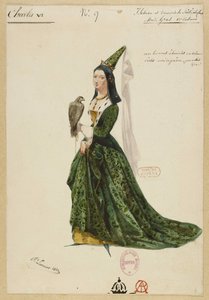 Izabela Bawarska. Projekt kostiumu do opery Karol VI autorstwa Fromental Halévy, 1843.