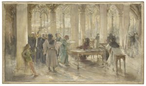 Szkic sali sądowej paryskiego sądu handlowego: Le livre des métiers, około 1891 r. (ołówek, olej na płótnie)
