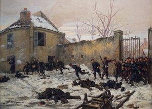 Atak na zamek przez mobilnych strażników w 1870, koniec XIX w. (olej na płótnie)