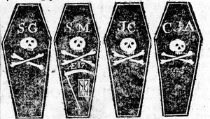 Rysunek czterech trumien z masakry w Bostonie, wydrukowany w Boston Gazette, 12.03.1770