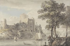 Zamek nad rzeką (ołówek i akwarela na papierze) autorstwa Paul Sandby