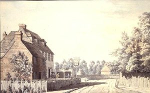 Figurki poza wiejskim pubem autorstwa Paul Sandby