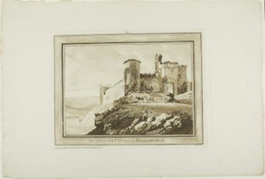 Zamek Manerbawr w Pembroke Shire, z Dwunastu widoków w Aquatinta z Rysunków wykonanych na miejscu w Południowej Walii autorstwa Paul Sandby