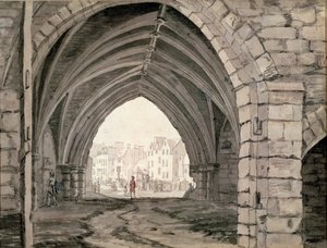 Część opactwa Holyrood z widokiem na Canongate (pióro, tusz i wash) autorstwa Paul Sandby