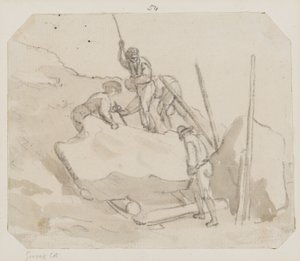 Kamieniołomy (ołówek, pędzel i szare pranie na papierze) autorstwa Paul Sandby