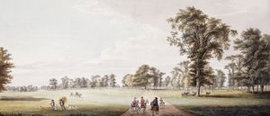 Jeźdźcy na alei w parku w Luton, z postaciami w faetonie i rustykami po lewej stronie, autorstwa Paul Sandby