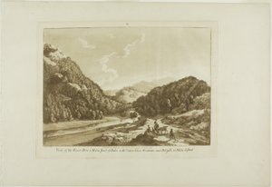 Widok na rzekę Dee 3 mile od Bala, z górą Cadar-Idris w pobliżu Dolgelli 30 mil dalej, płyta dziewiąta z Twelve Views in Wales autorstwa Paul Sandby