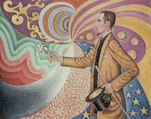 Opus 217. Na emalii tła Rytmika z uderzeniami i kątami, tonami i odcieniami, Portret Feliksa Feneona z 1890 r. (olej na płótnie) autorstwa Paul Signac