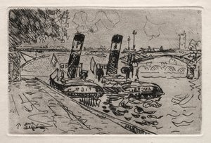 Paryż, Pont des Arts z Remorqeurs autorstwa Paul Signac