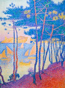 Żaglówki i sosny, ok. 1896 (olej na płótnie) autorstwa Paul Signac