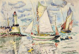 Dwa statki rybackie przy wejściu do portu Granville autorstwa Paul Signac
