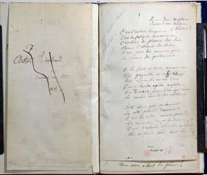 Odręczne strony z "Romances Sans Paroles" z przekreśloną dedykacją dla Arthura Rimbaud, 1873 r.