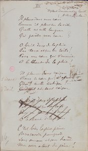 „Płacze w moim sercu, Jak pada deszcz na miasto…”, Odręcznie napisany wiersz „Romans Sans Paroles”, 1873 (pióro i atrament na papierze)