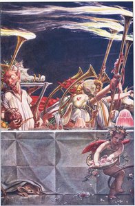 Dajcie nam życzliwych opiekunów, Niebiosa! – co to było?, ilustracja z Burzy, 1908 autorstwa Paul Vincent Woodroffe