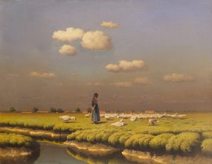 Pejzaż z Gęsiarką (olej na płótnie) autorstwa Paul Wilhelm Keller-Reutlingen