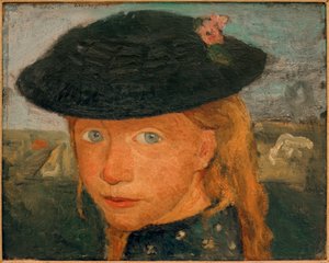 Głowa małej dziewczynki w słomkowym kapeluszu autorstwa Paula Modersohn Becker