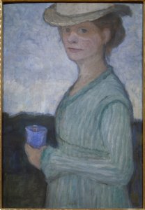 Autoportret z niebieskim szkłem autorstwa Paula Modersohn Becker