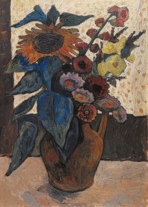 Martwa natura ze słonecznikami, malwami i gruzińskimi. 1907 autorstwa Paula Modersohn Becker