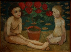 Dwie teczki dla dzieci siedzących autorstwa Paula Modersohn Becker