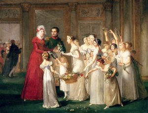 Przybycie Marie-Louise de Habsbourg-Lorraine (1791-1847) do Galerii Chateau de Compiegne, 28 marca 1810