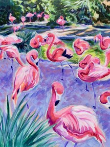 Różowe flamingi w tropikalnej scenerii