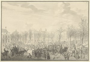 Przybycie księcia Wilhelma V do Hagi, 10 listopada 1762 autorstwa Paulus Constantijn la Fargue (possibly)