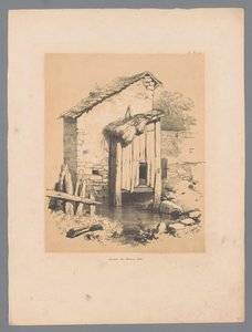 Widok stodoły na wodzie Forêt (tytuł na obiekcie) Malownicze twarze Paulusa Lautersa (tytuł serii) Etrennes pittoresques pour 1839, par Lauters (tytuł serii) autorstwa Paulus Lauters