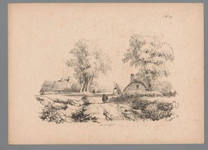 Krajobraz z dwoma domami i dwiema postaciami na drodze Studia krajobrazowe Paulusa Lautersa (tytuł serii) Nouvelle suite de 40 études de paysages par P. Lauters (tytuł serii) autorstwa Paulus Lauters
