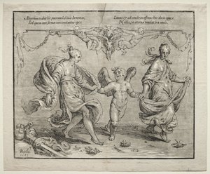 Taniec Kupidyna z dwiema alegorycznymi kobietami, 1612. autorstwa Paulus Moreelse
