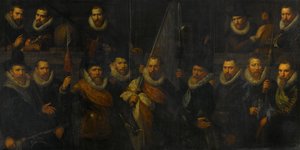 Oficerowie i inni gwardziści obywatelscy III Dystryktu Amsterdamu pod dowództwem kapitana Jacoba Gerritsza Hoyngha i porucznika Nanningha Florisza Cloecka autorstwa Paulus Moreelse