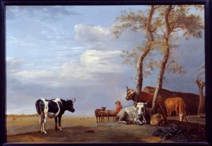 Krajobraz z chłopem i zwierzętami. Obraz Paula Pottera (1625-1654) Ec. Hol. autorstwa Paulus Potter