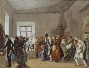 Recepcja Komisarzy Policji w noc przedświąteczną, 1837 r. autorstwa Pavel Andreevich Fedotov