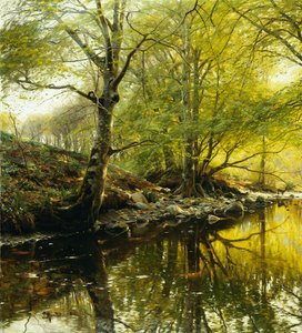 Zalesiony krajobraz rzeki autorstwa Peder Monsted